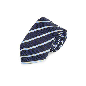 ERMENEGILDO ZEGNA BLACK, MIDNIGHT BLUE, SKY BLUE, WHITE STRIPED TIE | MENS